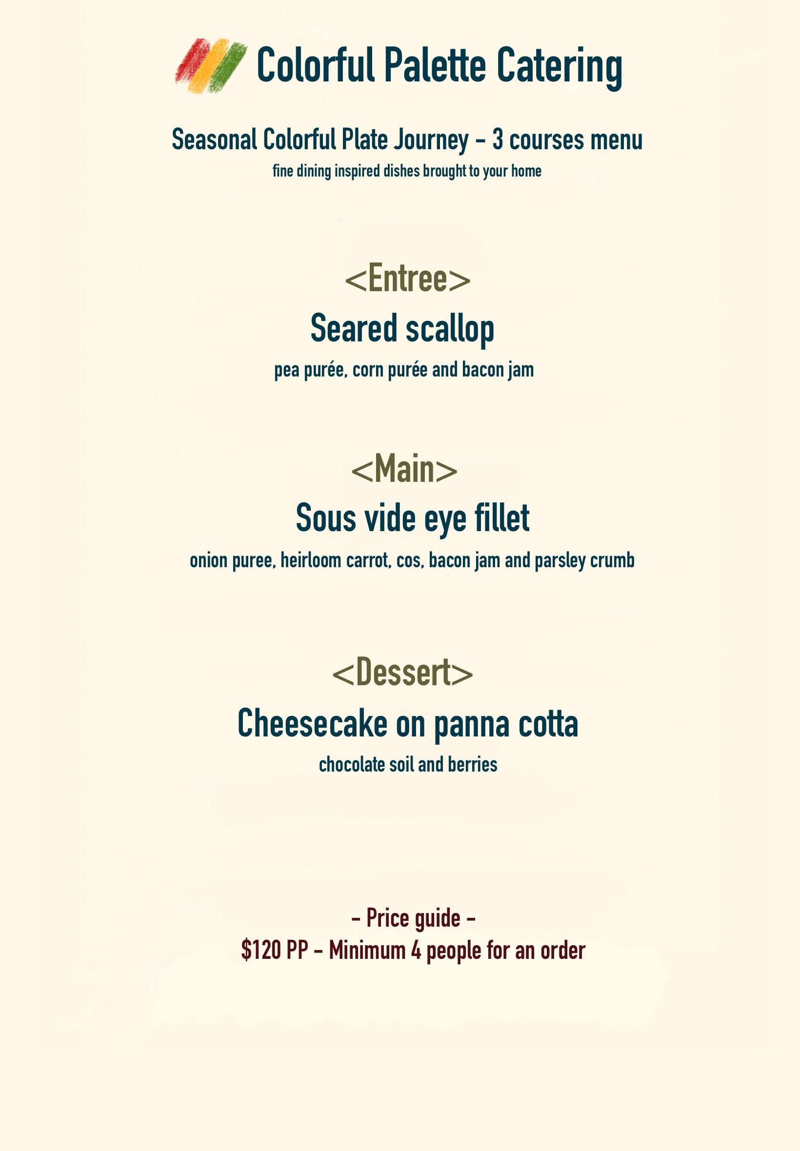 3 course private chef menu