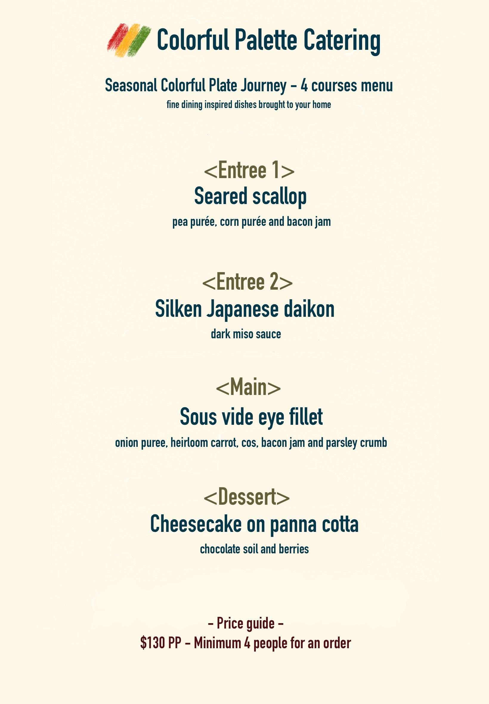 4 course private chef menu