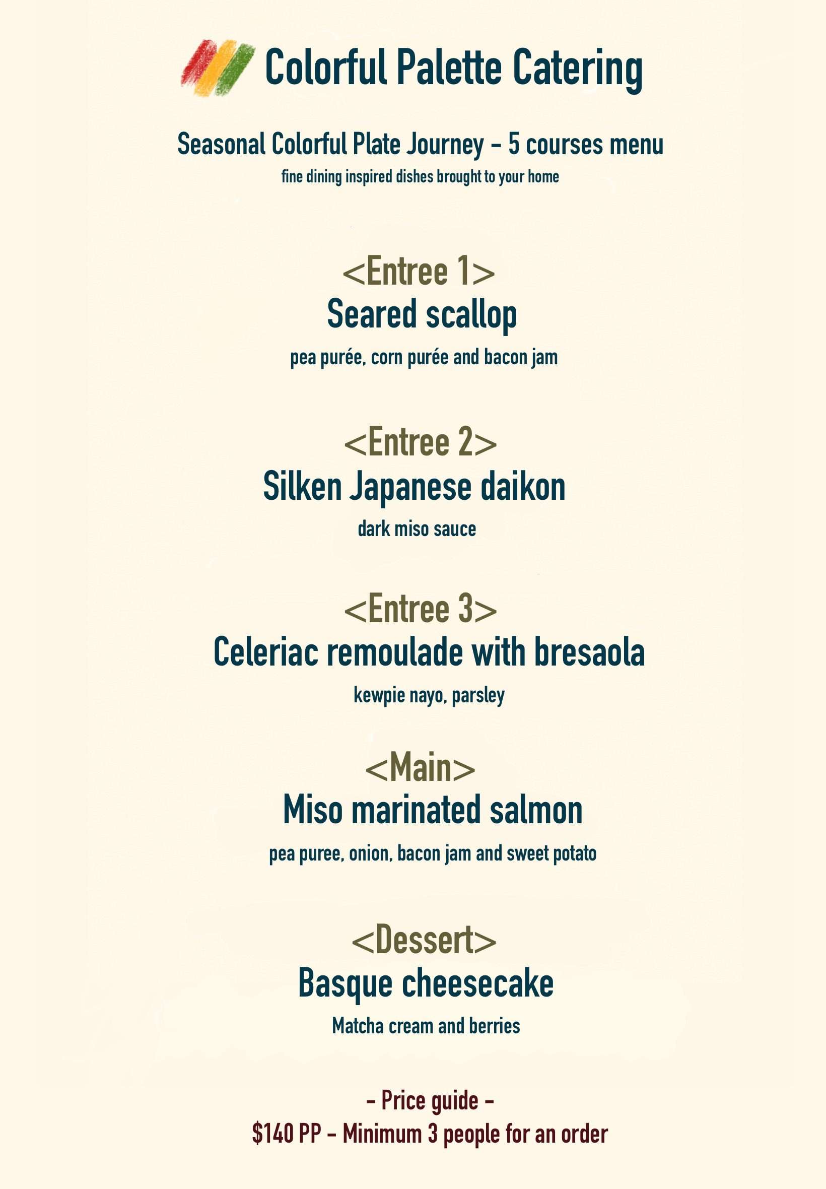 5 course private chef menu