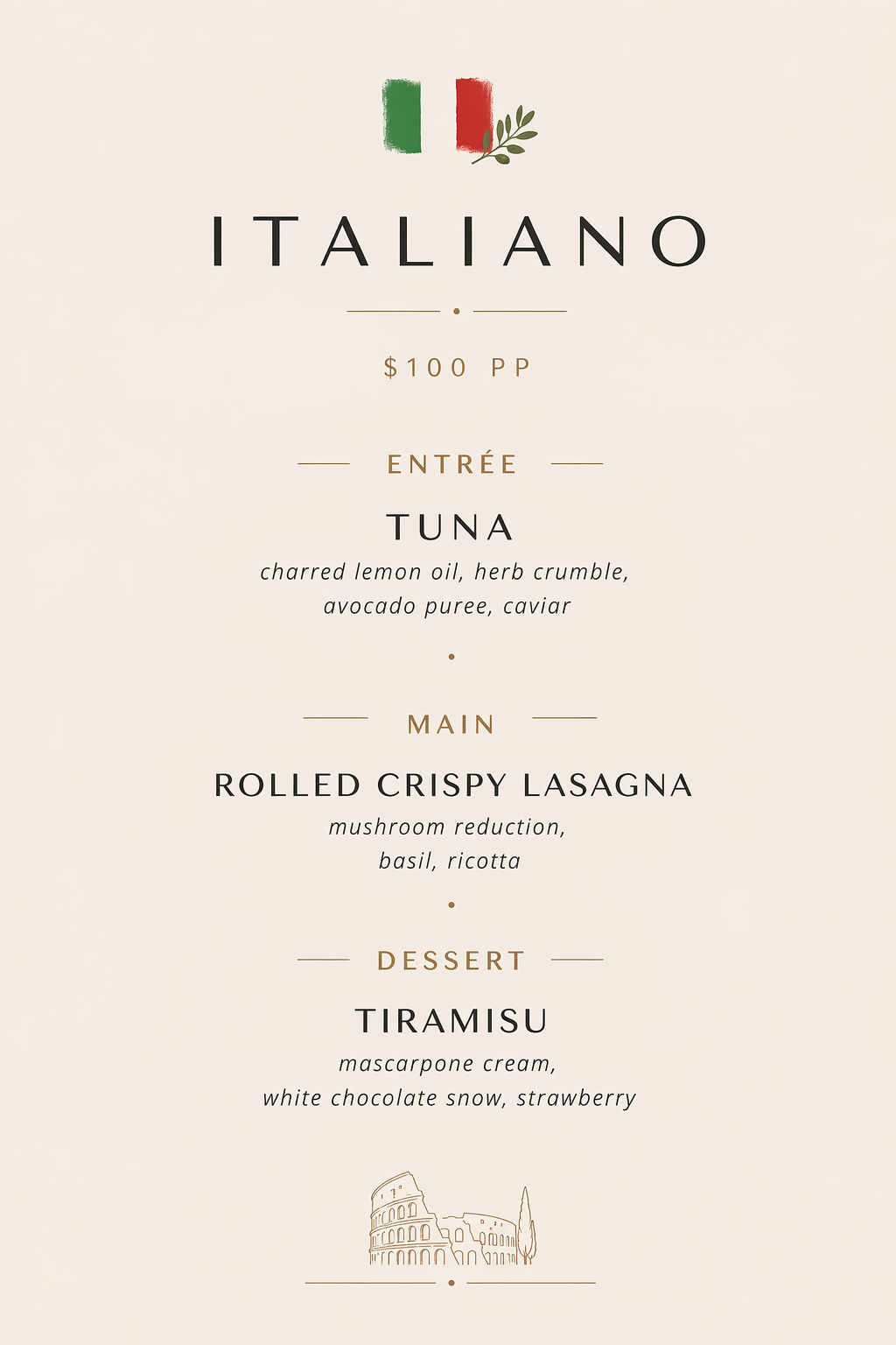 3 course private chef menu